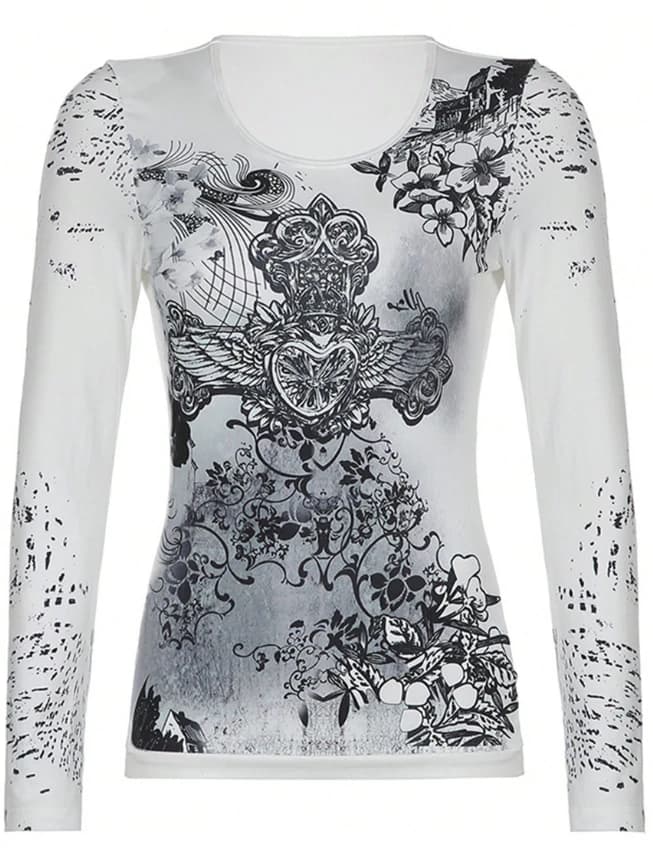 Camisetas con estampado vintage de alas y corazones - Imagen 1