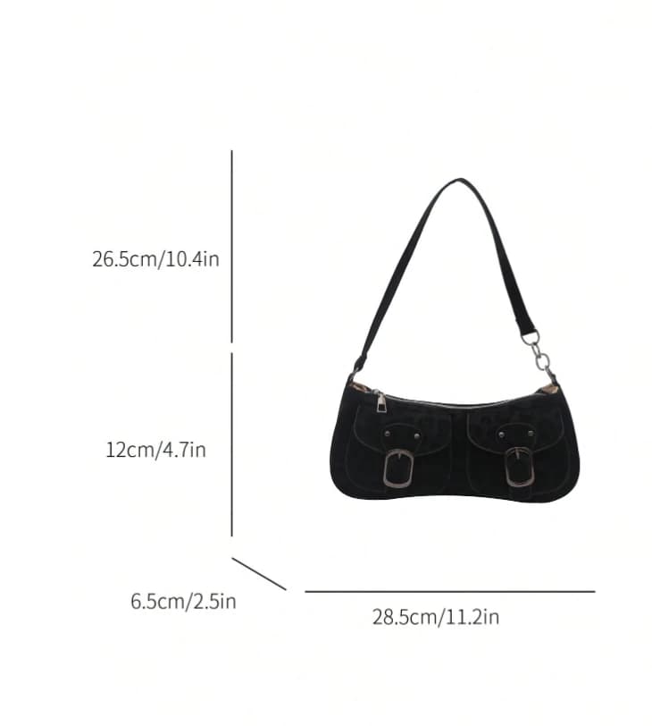 Bolso negro de mano de moda con decoración de bolsillo doble - Imagen 6
