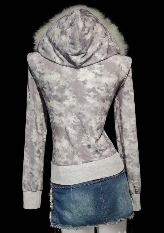 Chaqueta regular de manga larga con estampado de camuflaje vintage y textura esponjosa - Imagen 2