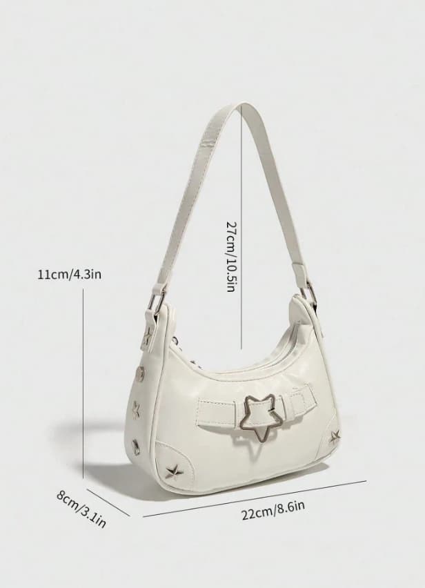 Bolso blanco de hombro estilo hobo con correa para el hombro, estilo Y2K, con decoración de metal - Imagen 6