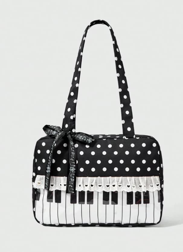 Bolso de mano con estampado de lunares, con notas musicales - Imagen 2