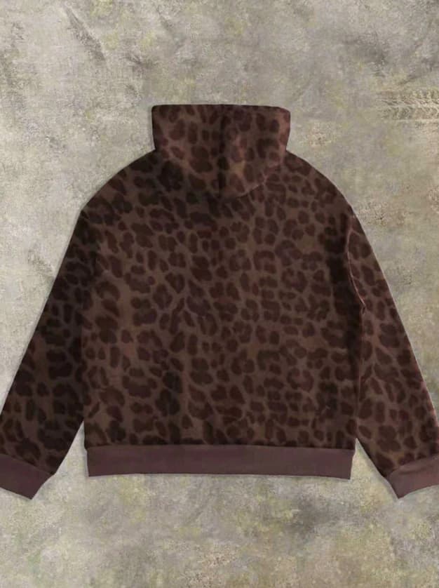 Sudadera con capucha de ajuste holgado y casual con estampado de leopardo - Imagen 3