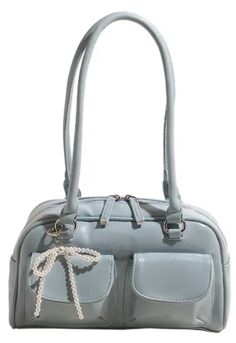 Bolso azul con lazo para axila a la moda - Imagen 2