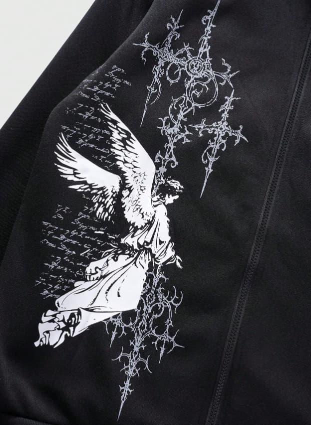 Sudadera con capucha con cremallera y estampado de ángel esponjoso gótico casual - Imagen 4