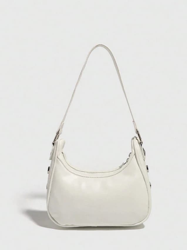 Bolso blanco de hombro estilo hobo con correa para el hombro, estilo Y2K, con decoración de metal - Imagen 5
