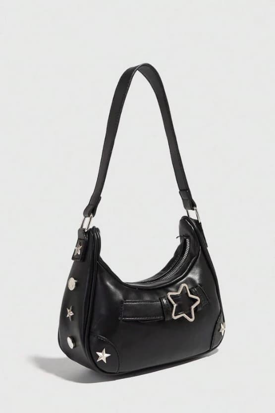 Bolso de hombro estilo hobo con correa para el hombro, estilo Y2K, con decoración de metal - Imagen 1