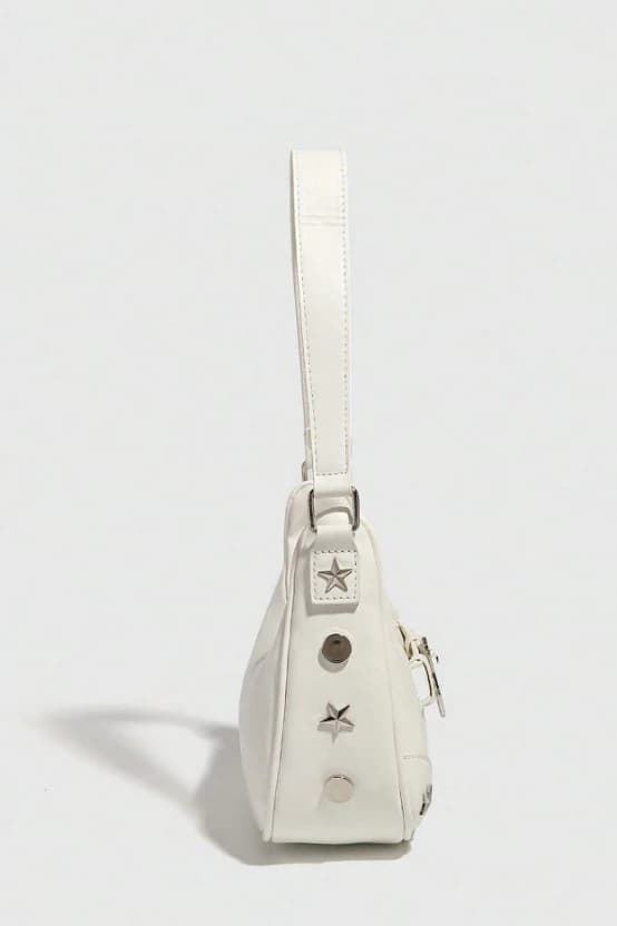 Bolso blanco de hombro estilo hobo con correa para el hombro, estilo Y2K, con decoración de metal - Imagen 4