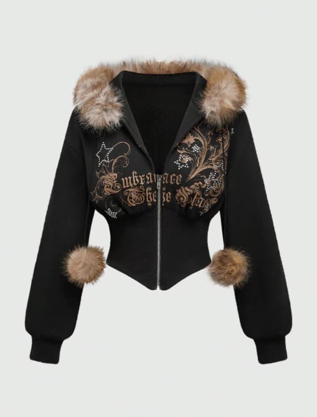 Sudadera con capucha de estampado de leopardo con cuello - Imagen 1