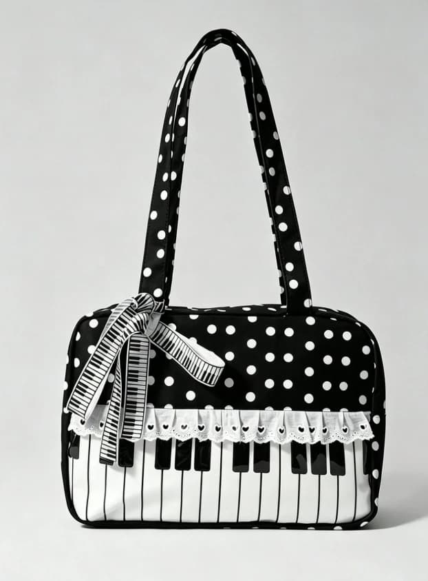 Bolso de mano con estampado de lunares, con notas musicales - Imagen 10