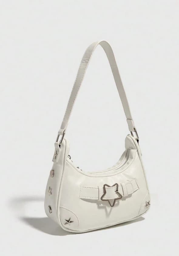 Bolso blanco de hombro estilo hobo con correa para el hombro, estilo Y2K, con decoración de metal - Imagen 1