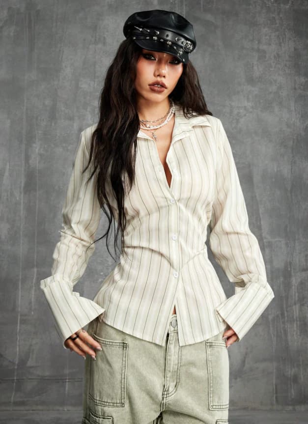 Blusas con ajuste ceñido de rayas amarillas de estilo vintage - Imagen 4