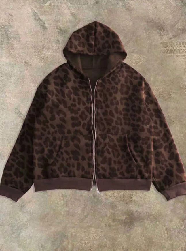 Sudadera con capucha de ajuste holgado y casual con estampado de leopardo - Imagen 2
