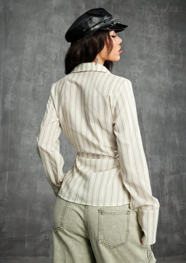 Blusas con ajuste ceñido de rayas amarillas de estilo vintage - Imagen 1
