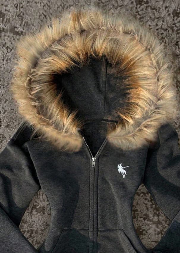 Chaqueta gris con capucha de pelo - Imagen 2