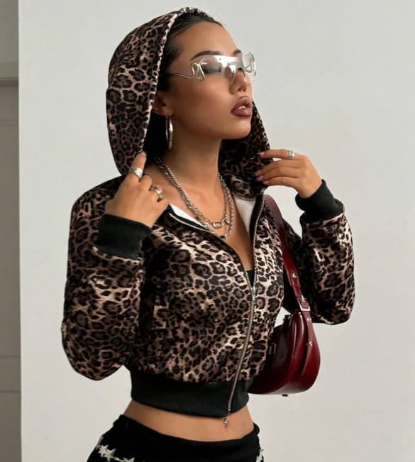 Sudadera con capucha con cremallera y estampado de leopardo - Imagen 2