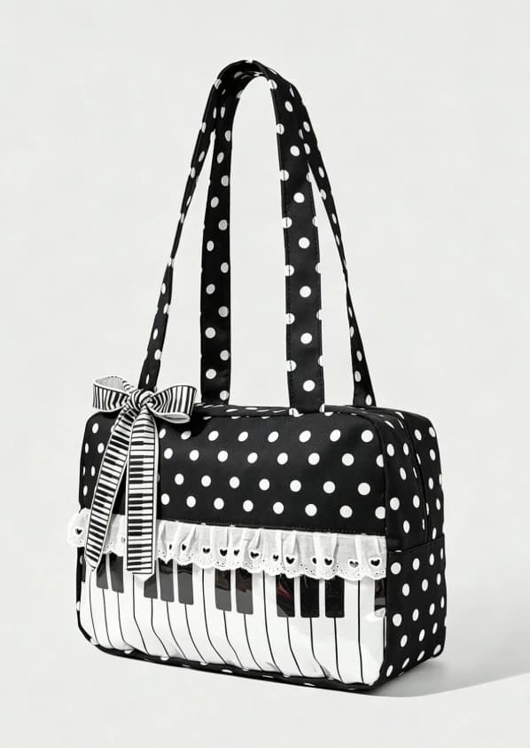 Bolso de mano con estampado de lunares, con notas musicales - Imagen 9