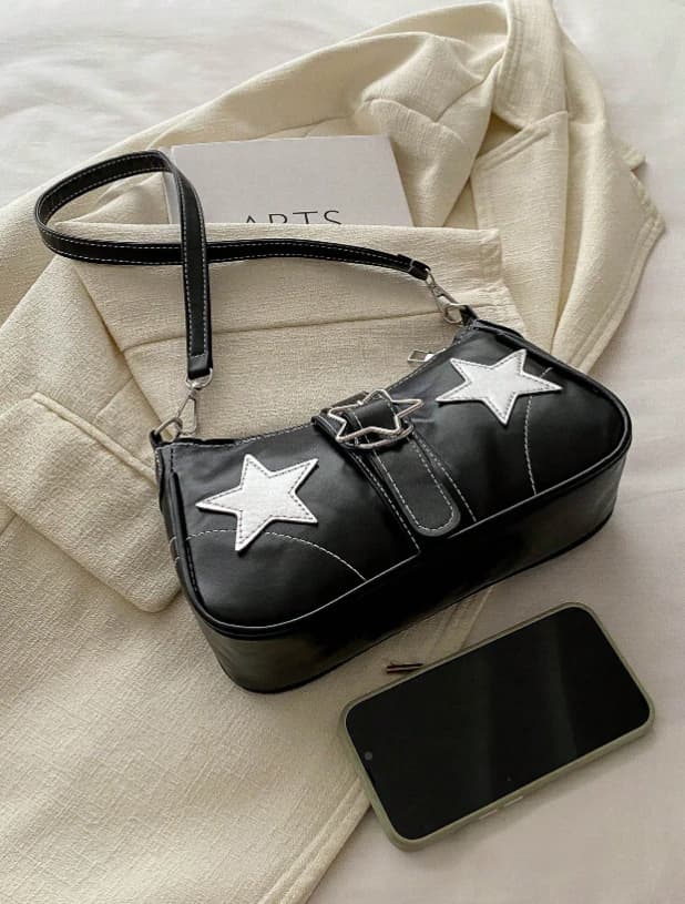 Bolso de hombro casual tipo bandolera para mujer con decoración de estrellas, hebilla y correa ajustable y desmontable - Imagen 4