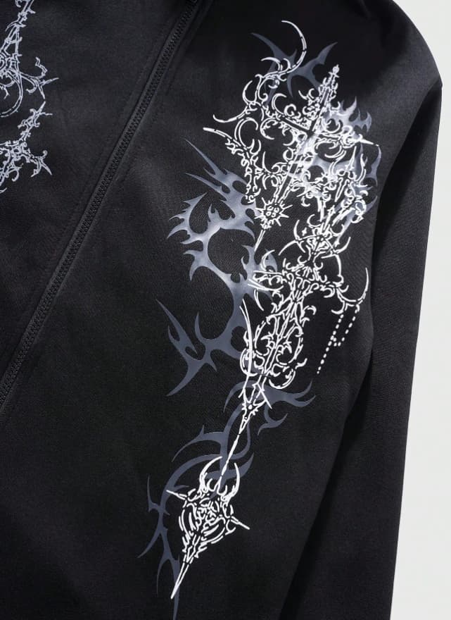 Sudadera con capucha con cremallera y estampado de ángel esponjoso gótico casual - Imagen 3