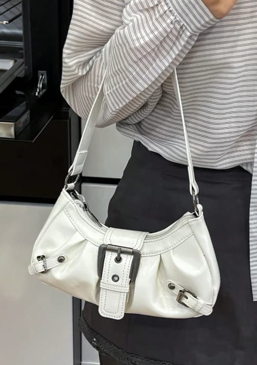 Bolso de Hombro Fruncido con Hebilla Metálica — Blanco - Imagen 1
