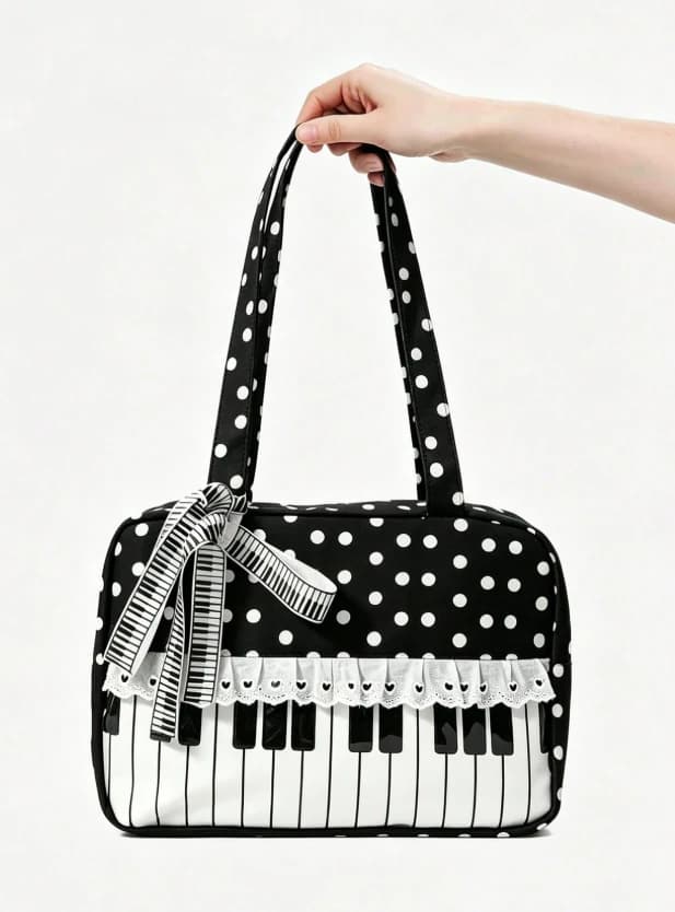 Bolso de mano con estampado de lunares, con notas musicales - Imagen 8