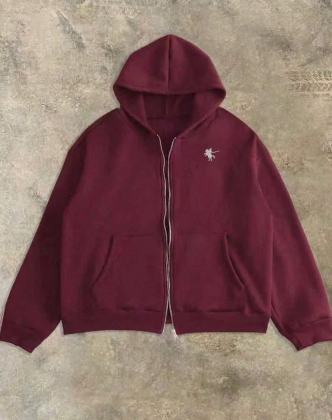 Sudadera con capucha y cremallera color burdeos - Imagen 2