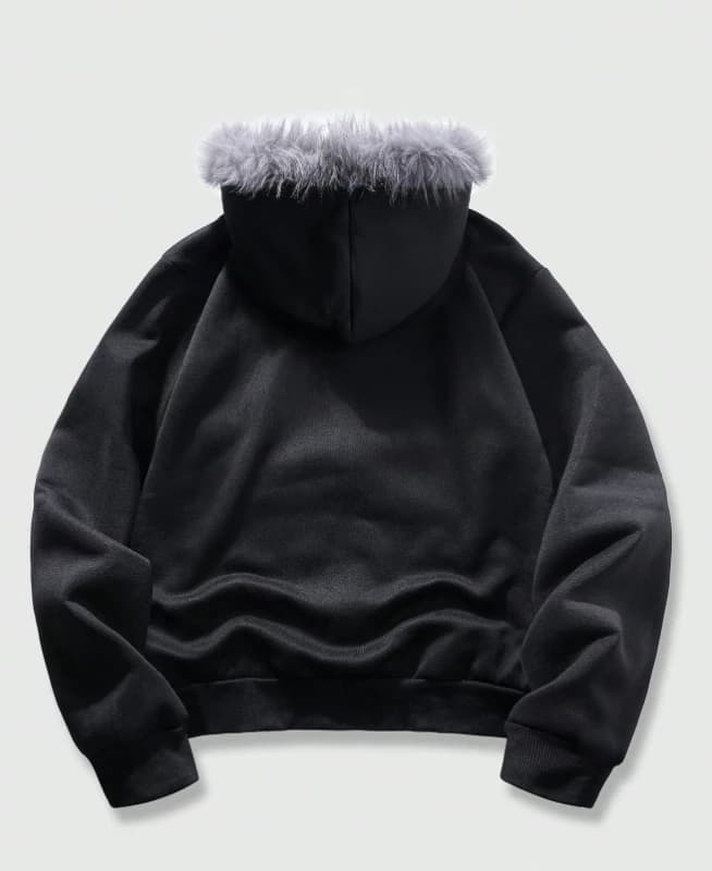 Sudadera con capucha con cremallera y estampado de ángel esponjoso gótico casual - Imagen 2