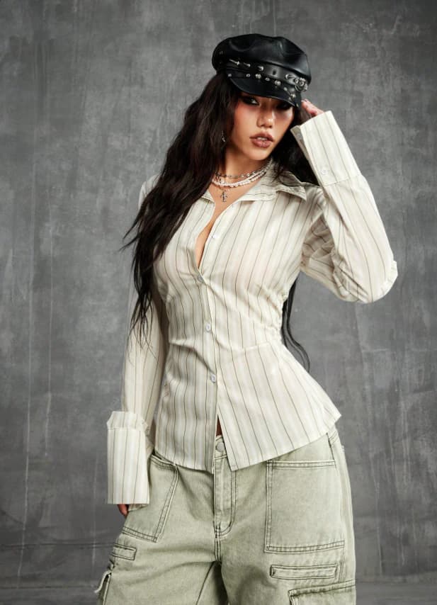 Blusas con ajuste ceñido de rayas amarillas de estilo vintage - Imagen 5