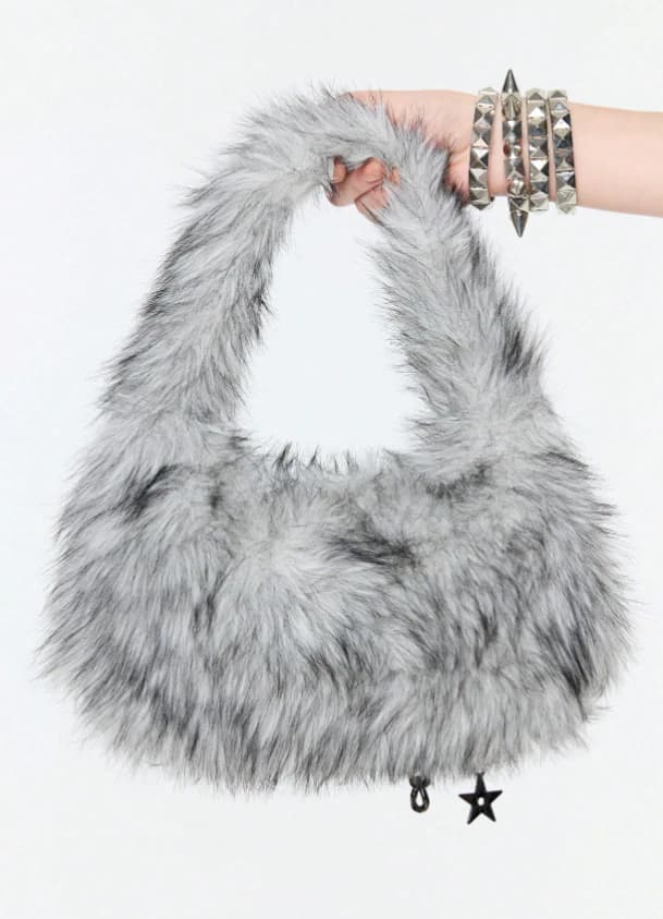Bolsos de hombro de pelaje gris - Imagen 2