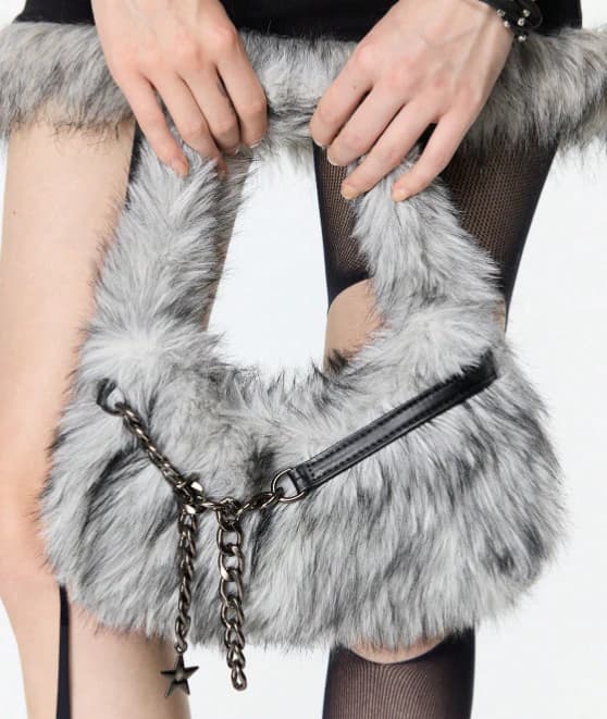 Bolsos de hombro de pelaje gris - Imagen 3