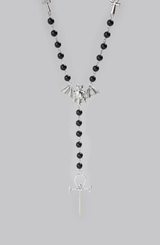 Collar con colgante de metal y resina con forma de murciélago, cruz y espada - Imagen 3