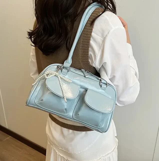 Bolso azul con lazo para axila a la moda - Imagen 3
