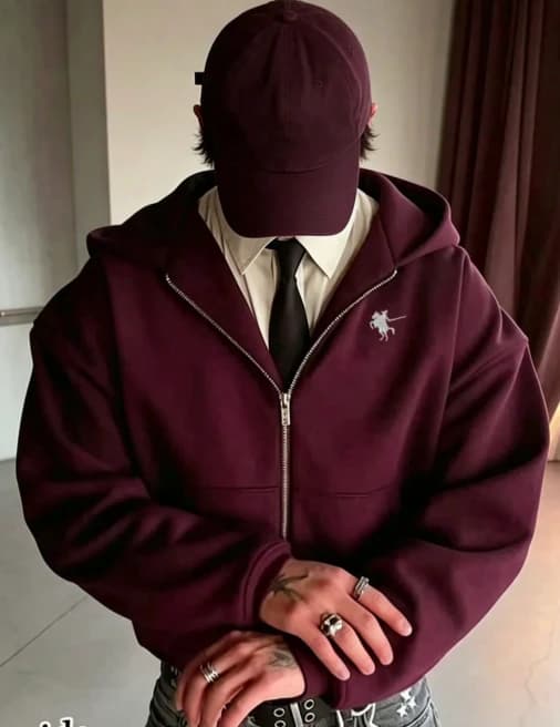 Sudadera con capucha y cremallera color burdeos - Imagen 1