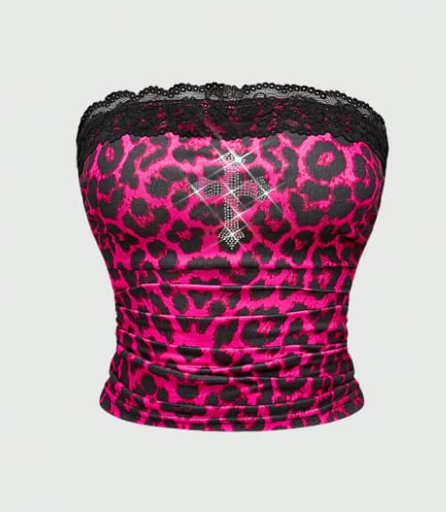 Top corto con estilo Y2K, con estampado de cruz con decoración de rhinestones - Imagen 1