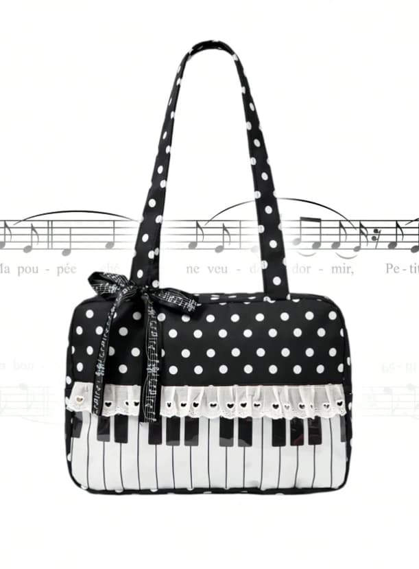Bolso de mano con estampado de lunares, con notas musicales - Imagen 1