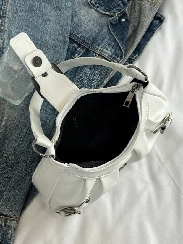 Bolso de Hombro Fruncido con Hebilla Metálica — Blanco - Imagen 4