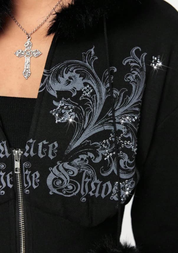Sudadera de mujer con estampado floral vintage y adornos de rhinestone - Imagen 2